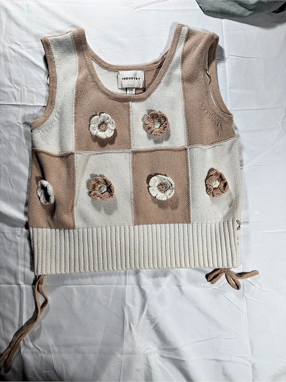 INDUSTRY Color Block Knit Tank Top in Brown & Cream Size Large